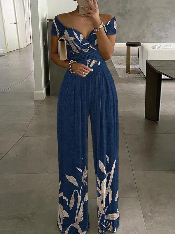 Women's Jumpsuits Temperament Casual Printing High Waist Off Shoulder Jumpsuit