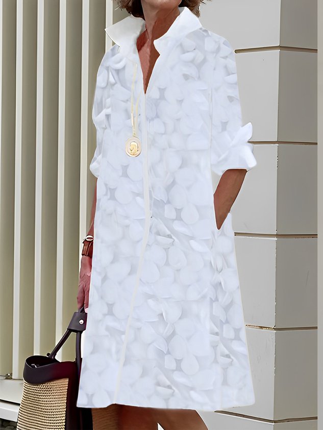 Plain Shirt Collar Urban Loose Midi Dress With No Belt