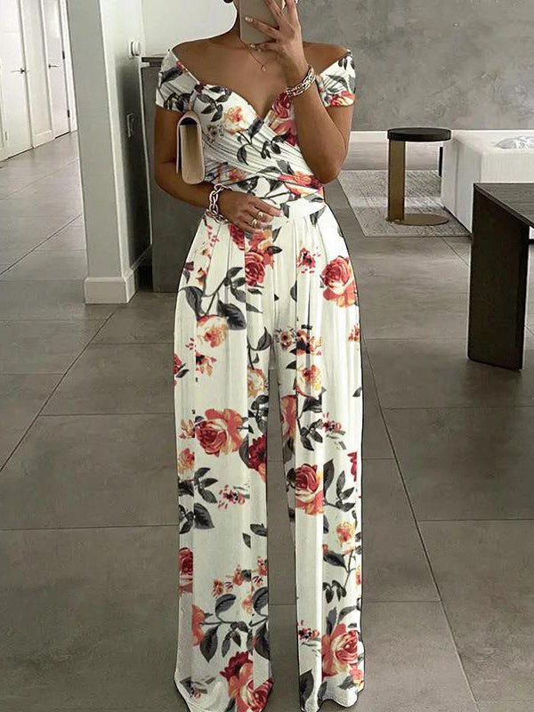 Women's Jumpsuits Temperament Casual Printing High Waist Off Shoulder Jumpsuit